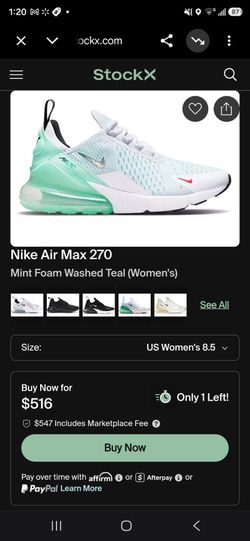Nike Air Max 270 Women's Mint Foam Washed Teal - Size 9 (Brand New)