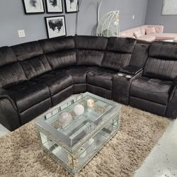 Grey 3 Recliners Cup Holders Sectional 