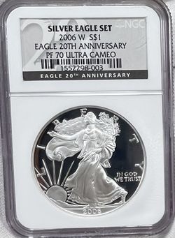 2006 W SILVER EAGLE 🦅 PF70 ULTRA CAMEO NGC 20TH ANNIVERSARY SET HOLDER