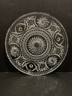 VTG Bohemia (Czech) Crystal Footed Platter Pinwheel/Star