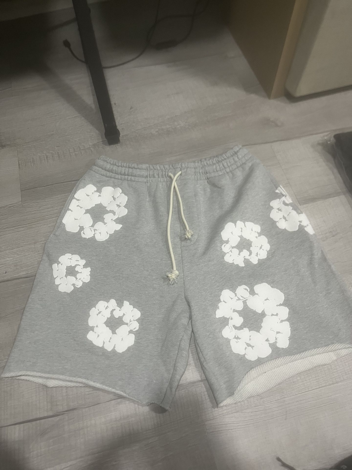 Grey Denim Tear Shorts