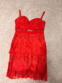 Red Guess mini dress with lace and fringe details, size 4 #party #glam