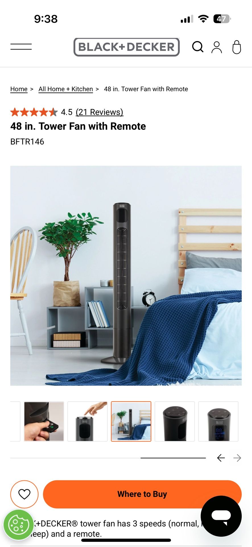 Black +Decker  Tower Fan