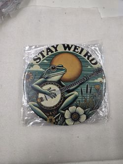 Stay Weird Banjo Playing Frog Metal Sign 