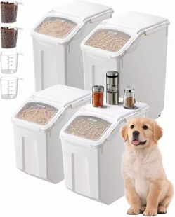 Rice Storage Container, 3.5Gal/15Lx2 + 4.5Gal/20Lx2 Large Dog Food Dispenser Bin, Kitchen Ingredient Grain Cereal Bin, Pet food Containers with Wheels