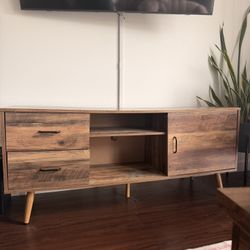 HOMECHO TV Stand for TVs up to 60", Mid-Century Modern Entertainment Center with Storage, TV Cabinet with Adjustable Shelves and Drawers, Media Consol