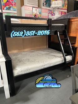 Twin over full bunk bed black litera cama con colchones nuevos