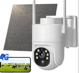 4G LTE Cellular Security Camera, No WiFi Solar Powered Security Camera Auto Tracking, Color Night Vision, Motion Detection, 2 Way Audio, Built in SIM