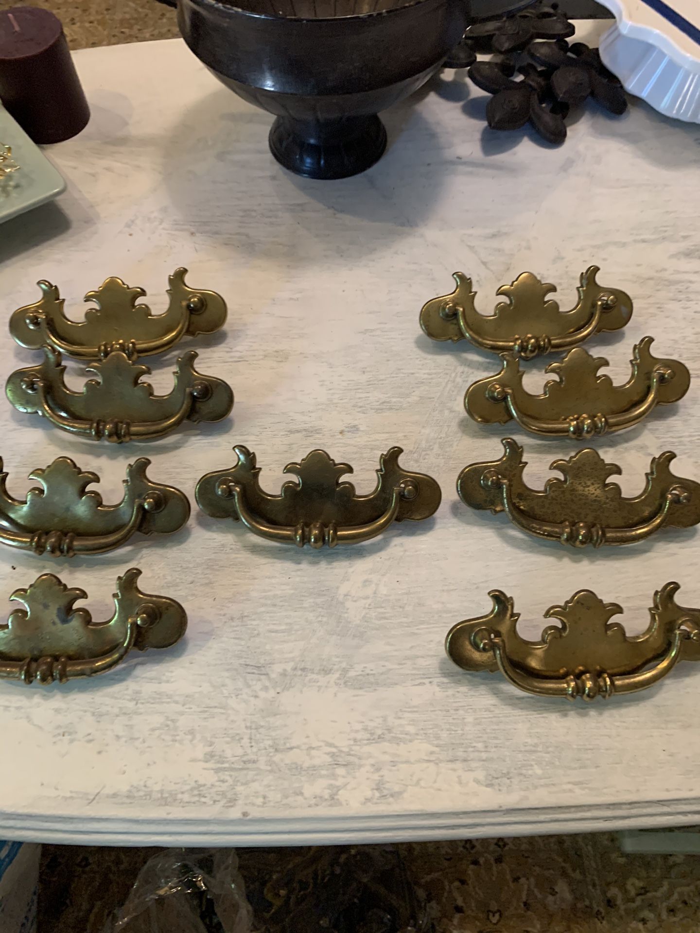 9 antique Brass drawer pulls