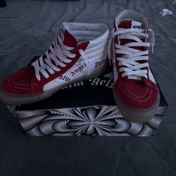 Vans Palm Angels Red High-Top Skateboarding Shoes for Men Classic Style
