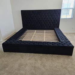 Gourges Bed Brand New Calking Or King Black Velvet With Storage Frame $899