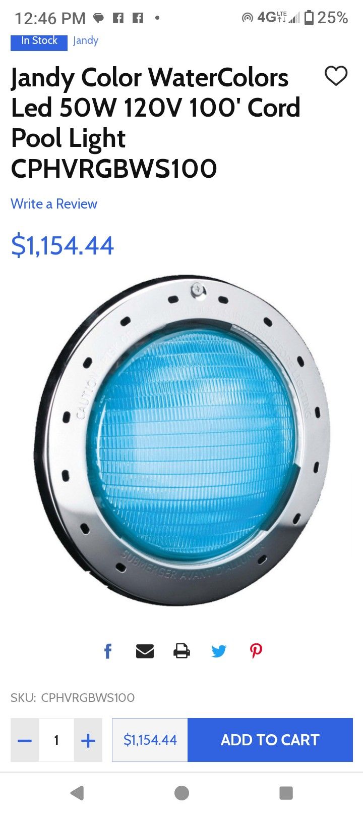 Jandy In Ground Pool light