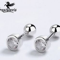 Sterling Silver Fashion Round 6mm Cubic Z Screw Stud Earrings [EAR92]