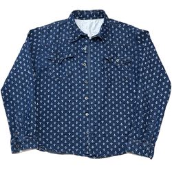 Vintage Ralph Lauren Men’s Anchor Spotted LongSleeve Blue Denim Button Up SizeM