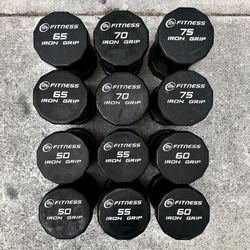 Complete Iron Grip Rubber Dumbbell Set - Commercial Grade Urethane Dumbbells