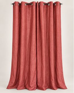 Set of 2 red Jute Curtains - Lined Curtain Panels – 45” x 96” – Rust/Red & Cream – Metal Grommets