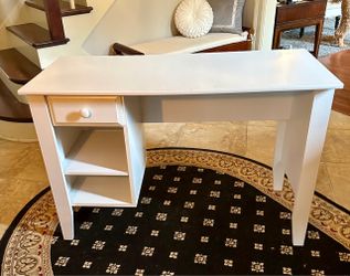 Clean White Compact Desk w/ Drawer & Shelves