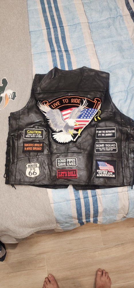 2XL  Leather Men's Biker Vest 