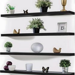 36 Inch Floating Shelves for Wall, Wood Wall Shelves for Bedroom, Black Set of 4