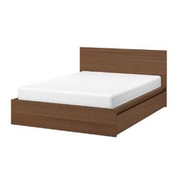 Ikea MALM brown bedframe with storage