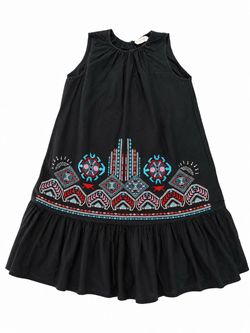 Ermanno Scervino Junior  Girls Black Embroidered Sleeveless Dress Ruffle Hem Size M 152 (12Y) 60inch