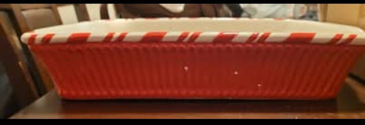 Celebrating home candy cane stoneware casserole dish. 9 by 13 inches. Like new