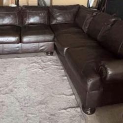 DARK BROWN GENUINE LEATHER SECTIONAL BY ASHLEY FURNITURE, DELIVERY AVAILABLE