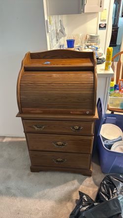 Vintage Roll-Top Desk with Storage Drawers