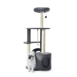VIBRANTLIFE- 47" Multi-Level Cat Tower with Scratching Posts and Large Platform (Grey) (see Description)