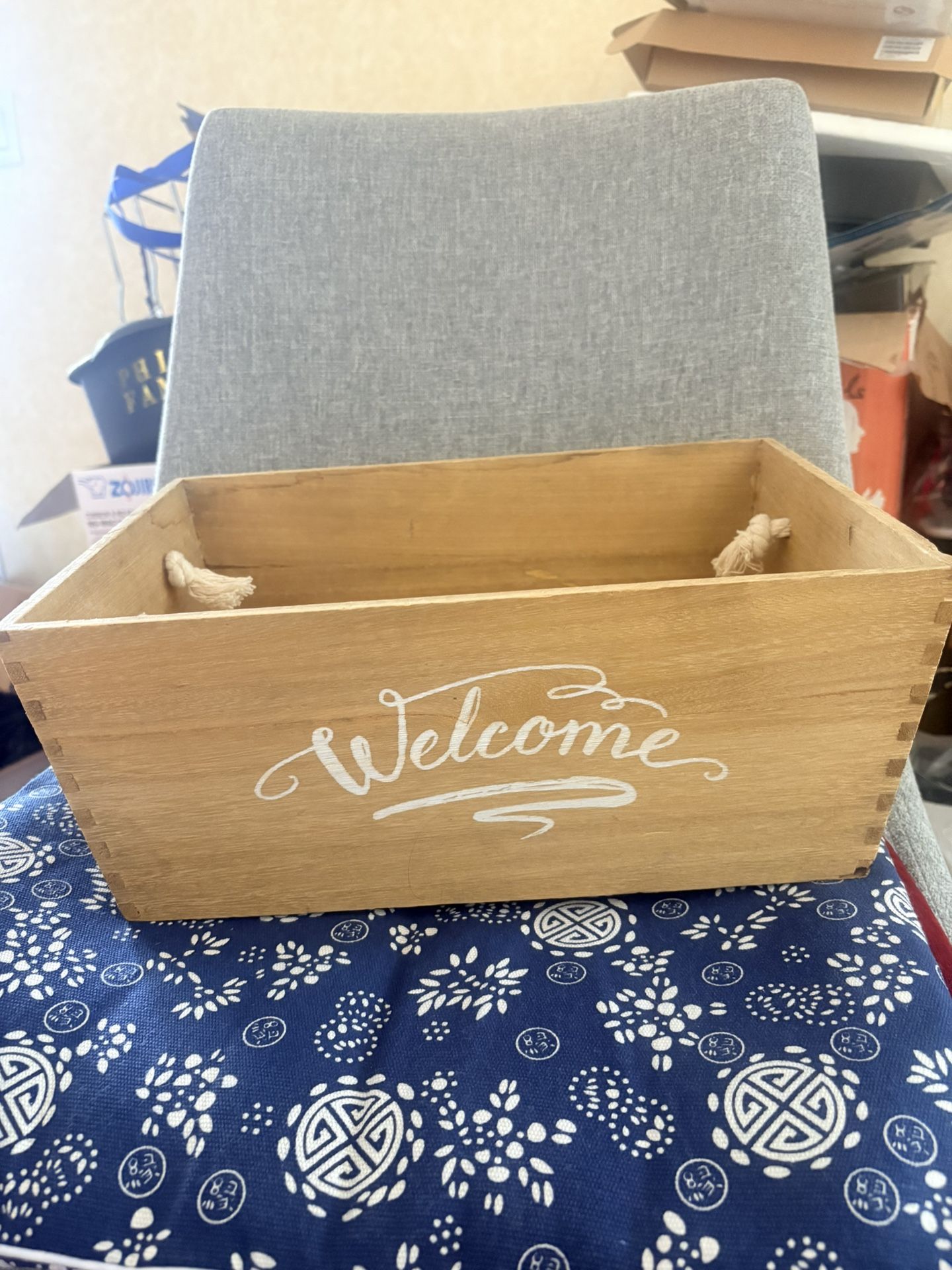 Wood Storage Container/Basket with 2 Holders