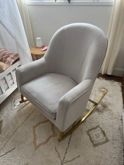 Gray Velvet Rocking Chair with Gold Base