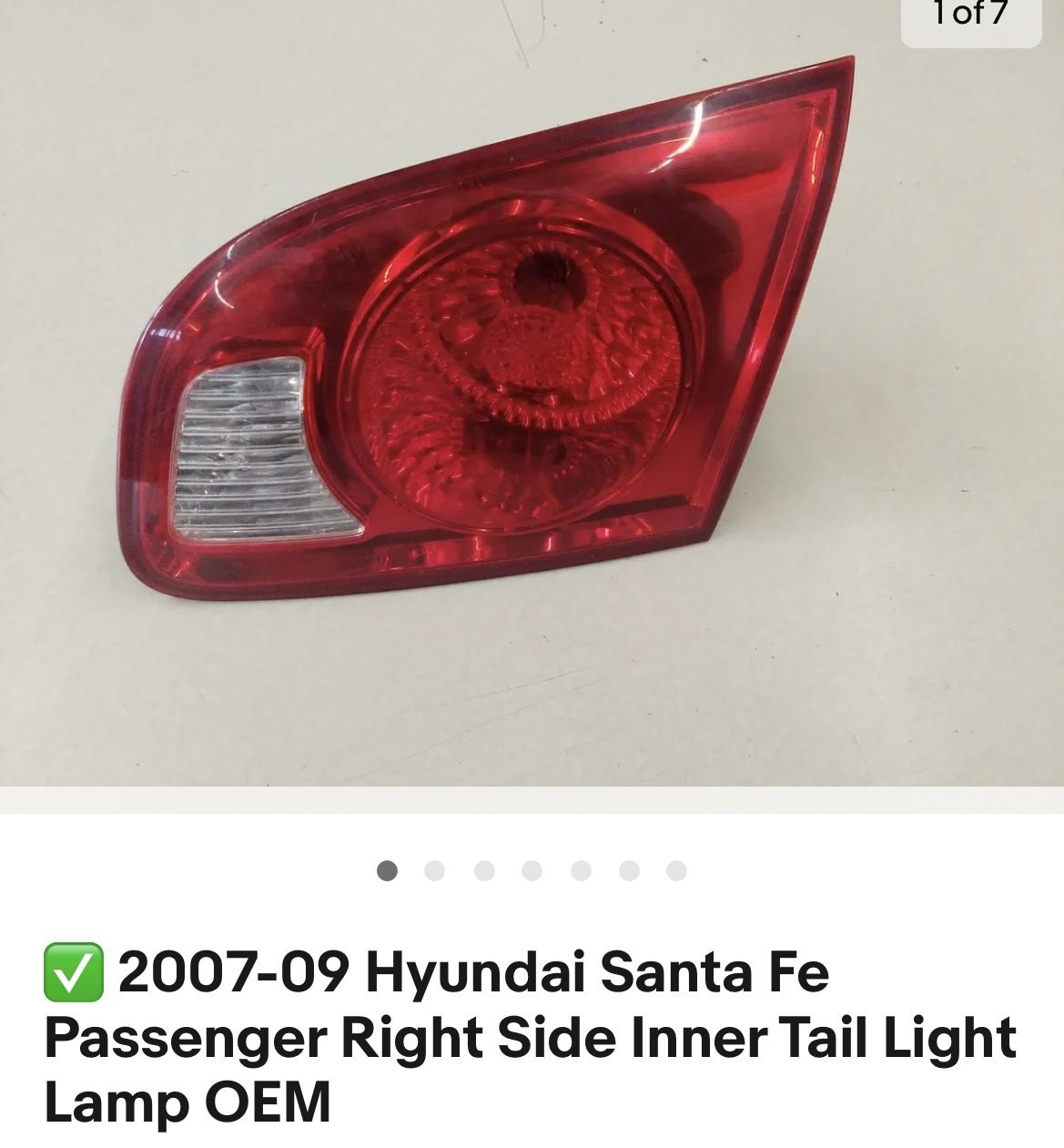 07-09 Hyundai Santa Fe Passenger Right Side Inner Tail Light