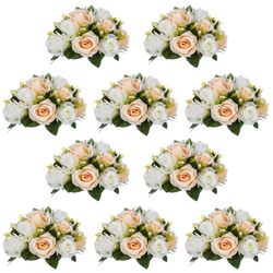 NUPTIO Flower Balls Table Centerpieces: Peachy Champagne & White Fake Rose