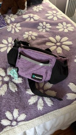 purple dog walking fanny pack