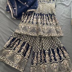 Bollywood Style Indian Evening Glittery Outfit With Pants And Top And A Thin Shawl To Go With It ! 