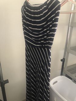 Strapless striped blue and white maxi dress L