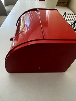 Red Metal Bread Box with Roll-Top Lid ($30 now for $10)