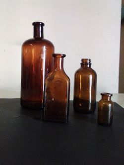 Antique Amber Glass Apothecary Bottles Set of 4