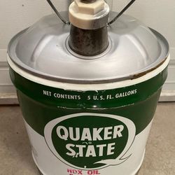 5 Gallon Metal Quakerstate Motor Oil Container 