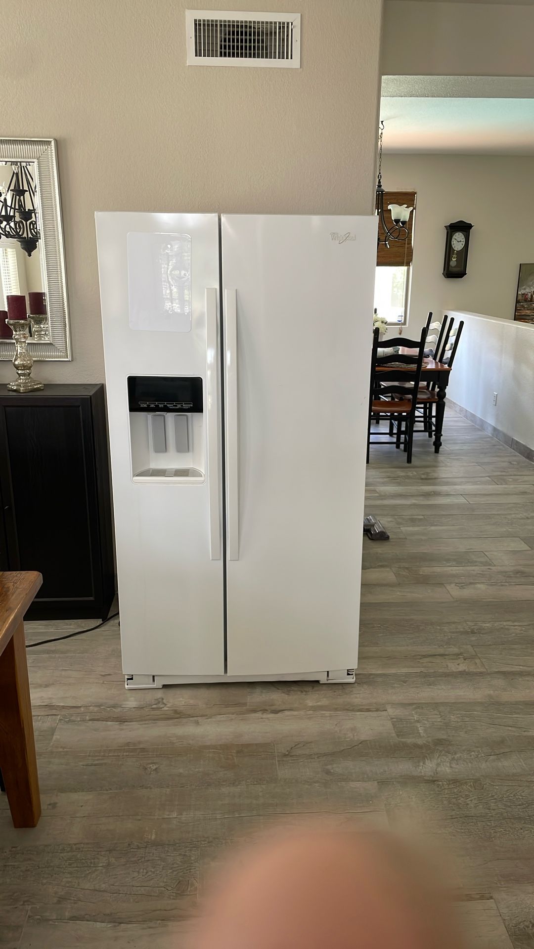 Whirlpool side-by-side white refrigerator