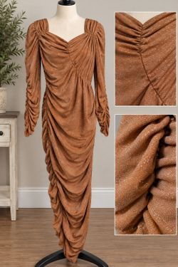 SHEIN Women's Rust Copper Metallic Shimmer Ruched Dress – Large