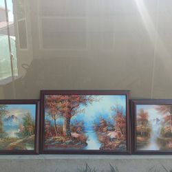 Set Of 3 Beautiful Landscape Oil Paintings Framed