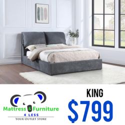 Laurel Upholstered King Panel Bed Dark Grey