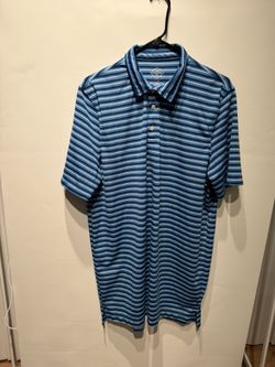 St Johns Bay Shirt Mens LT Blue Striped Polo Quick-Dri Classic Fit Short Sleeves