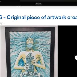 SIGNED Original John Rubio Art - "Blue Moon Over Austin" - 21x27 Framed