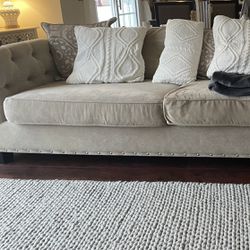 Tufted Taupe Couch With Deep Seating