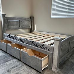 Solid Wood Full Size Frame With Drawers 