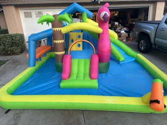 Inflatable 9 In 1 Flamingo Water Park Bouncy Castle Slide