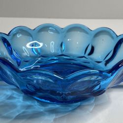 Vintage Anchor Hocking Colonial Blue Double Handled Nappy Dish Candy Nut Dish