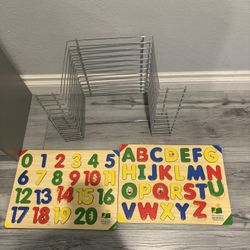 FREE Alphabet and Numbers Puzzles with storage rack.